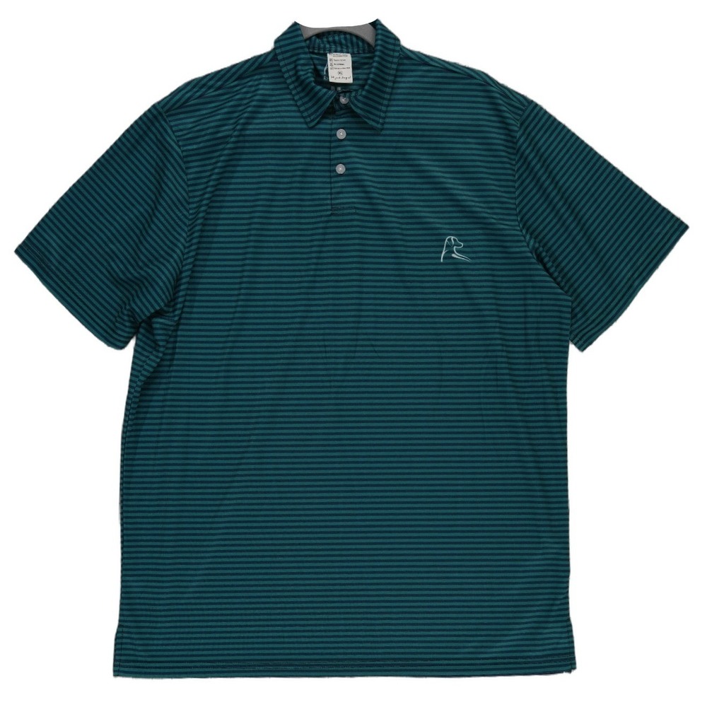 Rhoback Polo Shirt Men's Size Medium Teal Blue Striped Performance Sleeve Golf